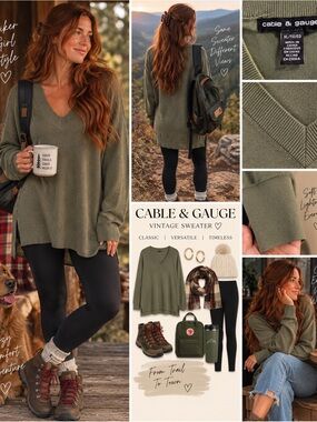 Cable & Gauge Olive Green V-Neck Sweater